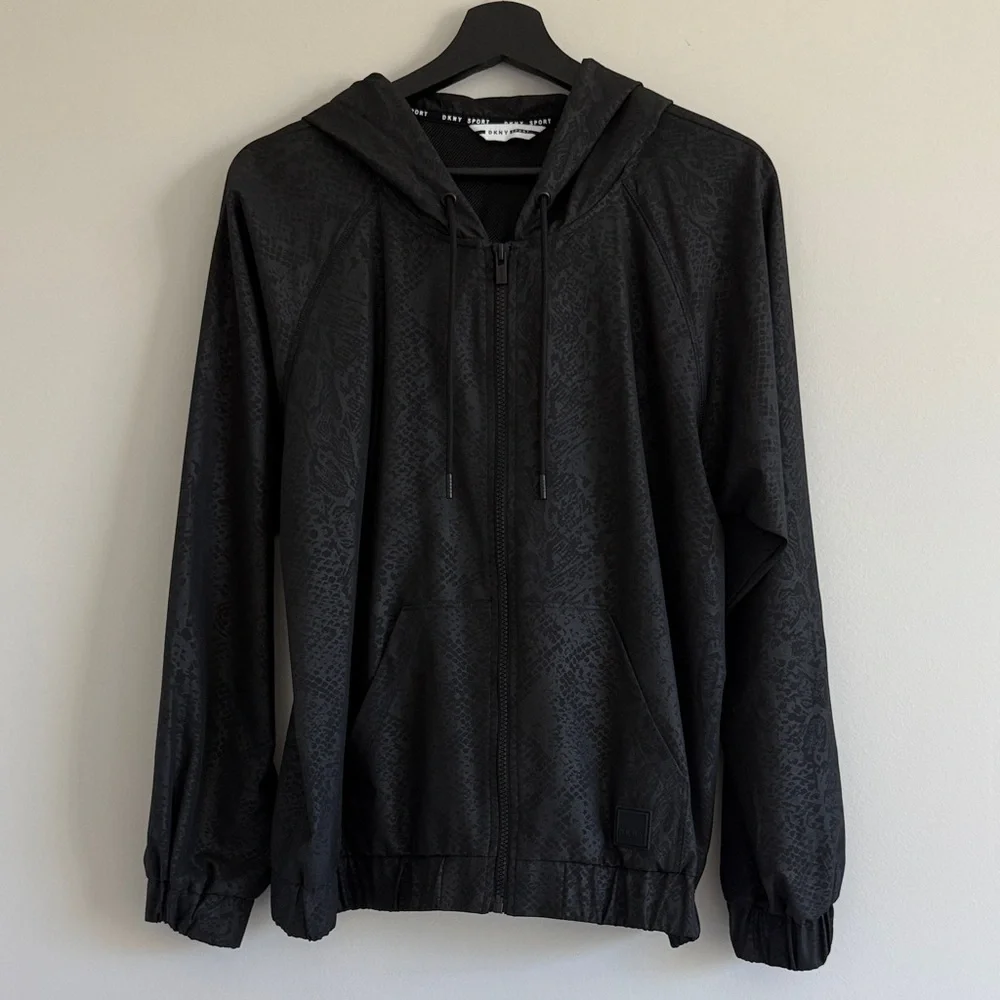DKNY Sport Black Hooded Zip Jacket – Size Medium - Picture 2 of 6